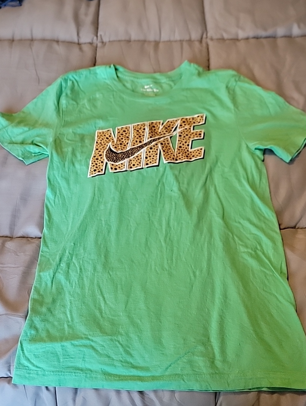 Nike Bright Green Short Sleeve Tee with Leopard Logo
